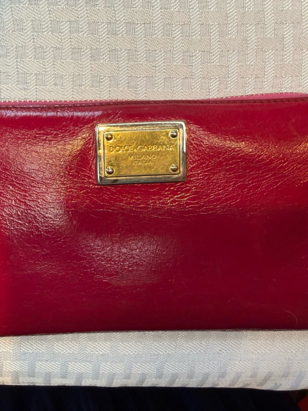 Dolce & Gabbana Red Leather Zip Around Continental Wallet Gold Logo